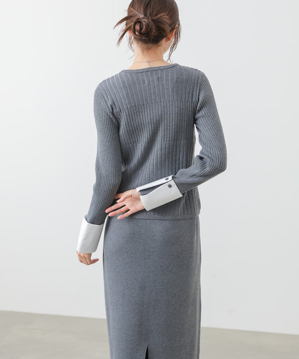 【2026SS】リブシャツ袖ニットカーディガン＋リブニットワンピース