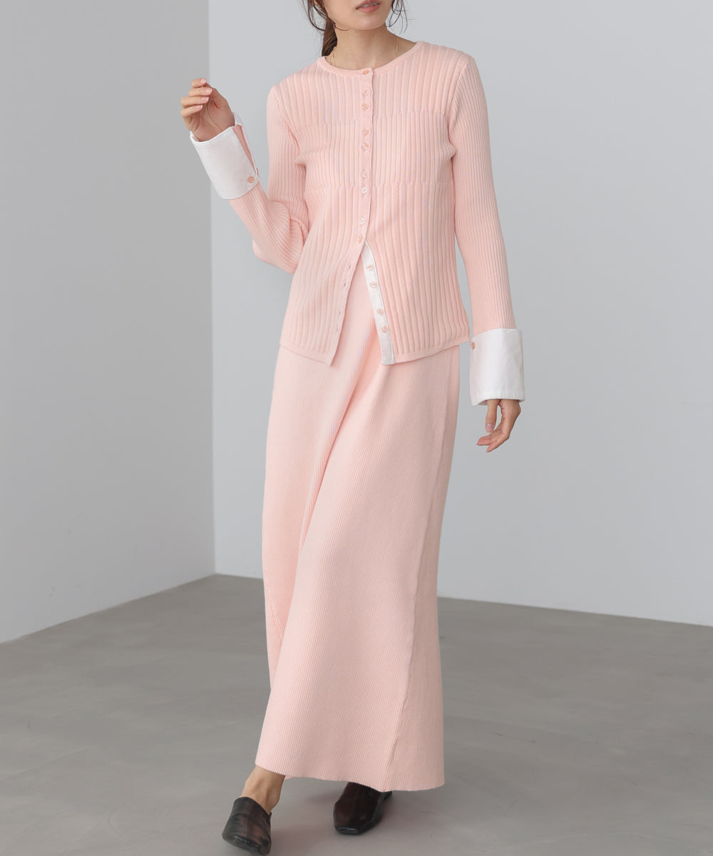 【2026SS】リブシャツ袖ニットカーディガン＋リブニットワンピース