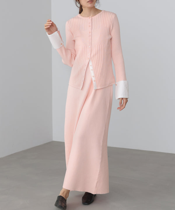 【2026SS】リブシャツ袖ニットカーディガン＋リブニットワンピース
