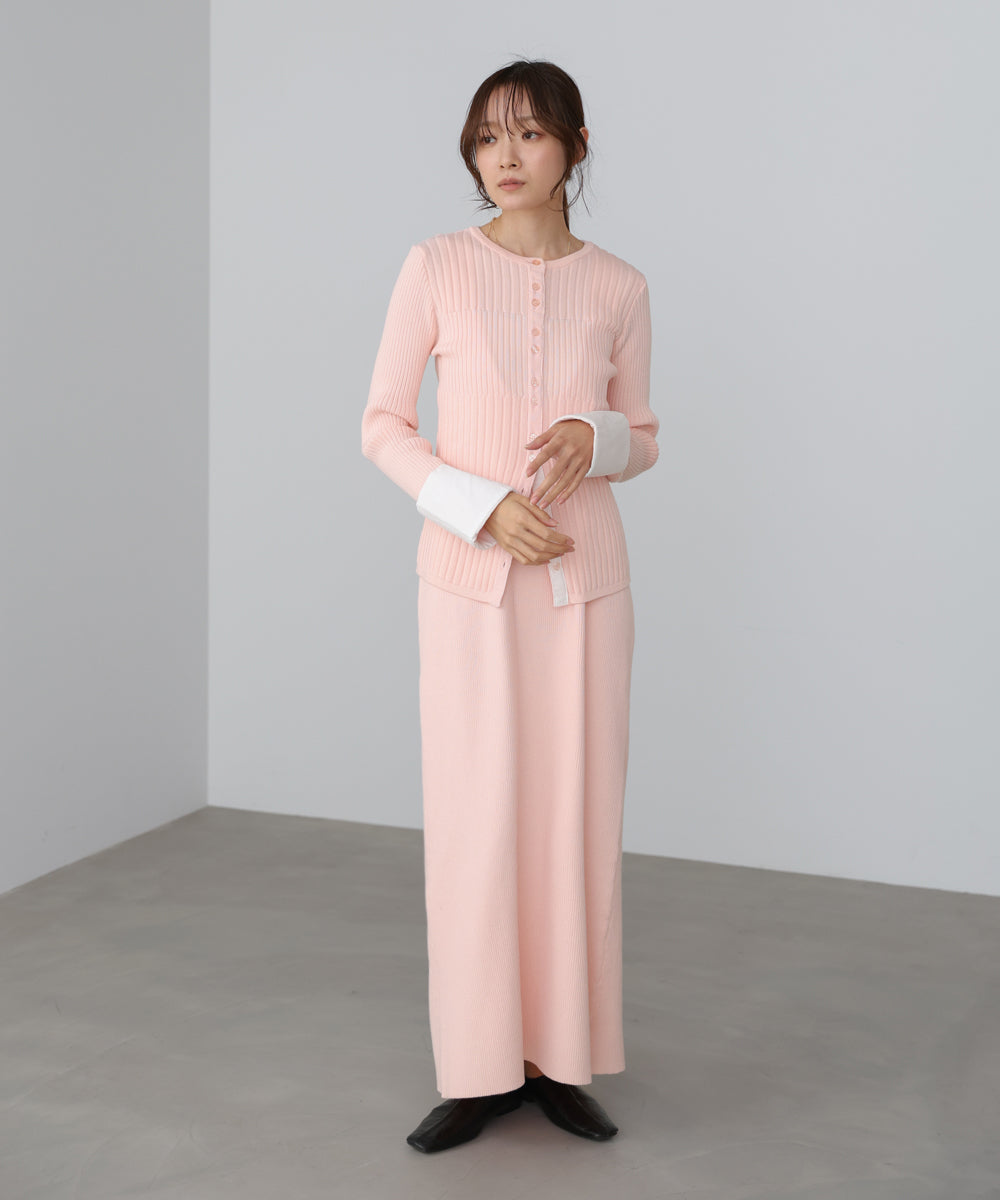 【2026SS】リブシャツ袖ニットカーディガン＋リブニットワンピース