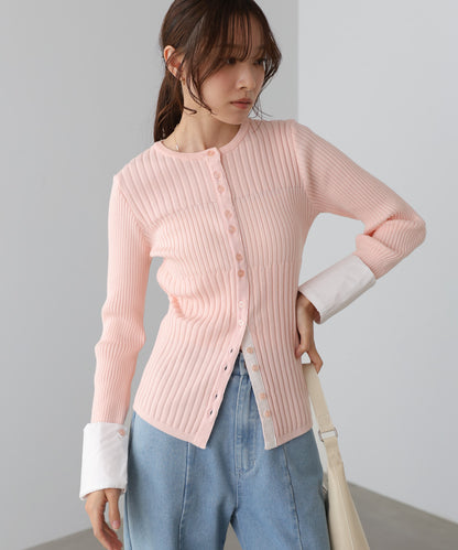 リブシャツ袖ニットカーディガン＋リブニットワンピース