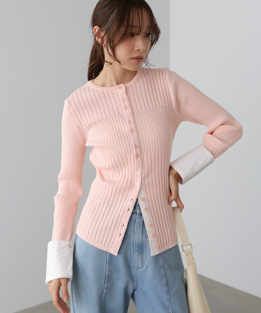 【2026SS】リブシャツ袖ニットカーディガン＋リブニットワンピース