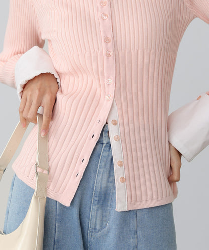 【2026SS】リブシャツ袖ニットカーディガン＋リブニットワンピース