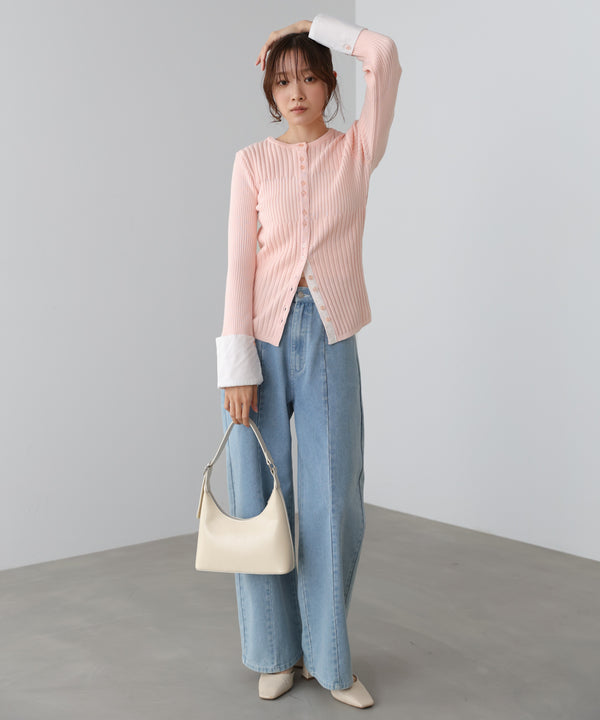 【2026SS】リブシャツ袖ニットカーディガン＋リブニットワンピース