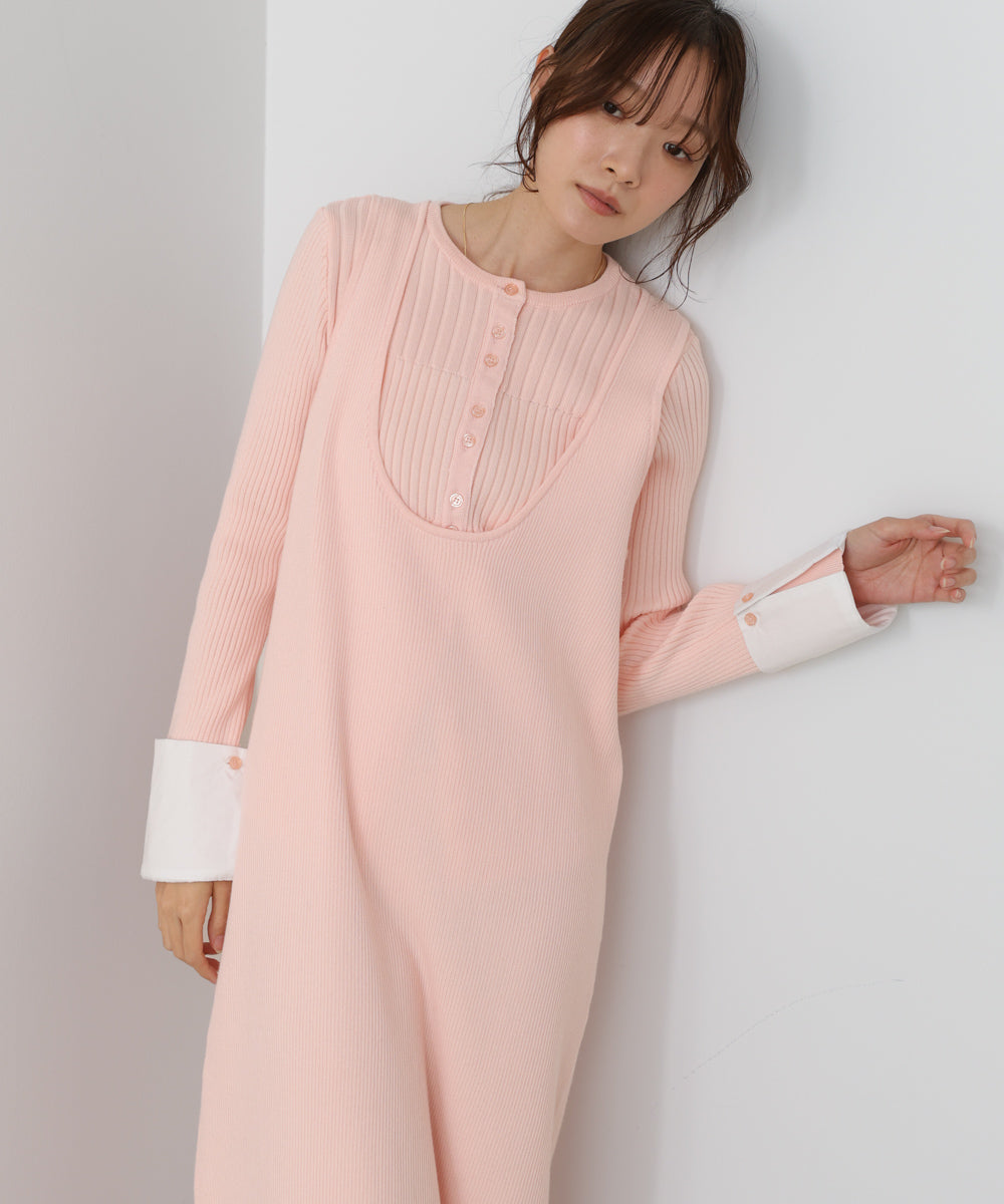 【2026SS】リブシャツ袖ニットカーディガン＋リブニットワンピース