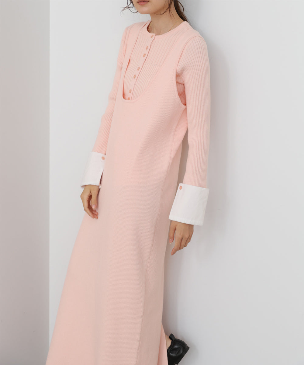 【2026SS】リブシャツ袖ニットカーディガン＋リブニットワンピース