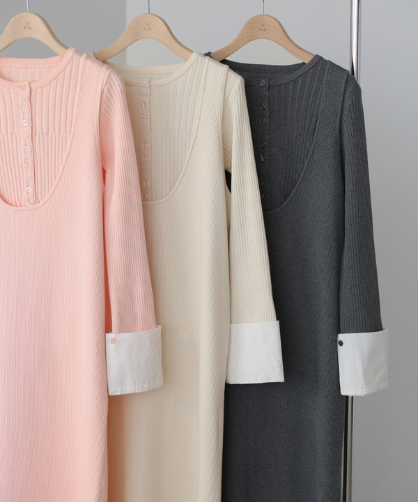 【2026SS】リブシャツ袖ニットカーディガン＋リブニットワンピース