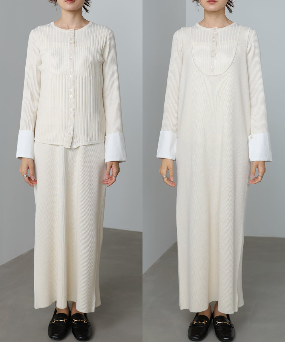 【2026SS】リブシャツ袖ニットカーディガン＋リブニットワンピース
