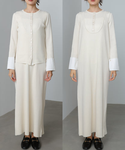 【2026SS】リブシャツ袖ニットカーディガン＋リブニットワンピース