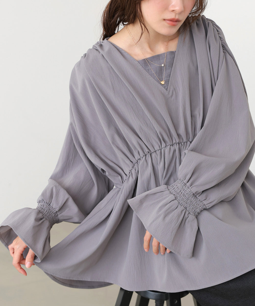 キャンディースリーブギャザーブラウス