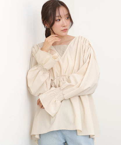 キャンディースリーブギャザーブラウス