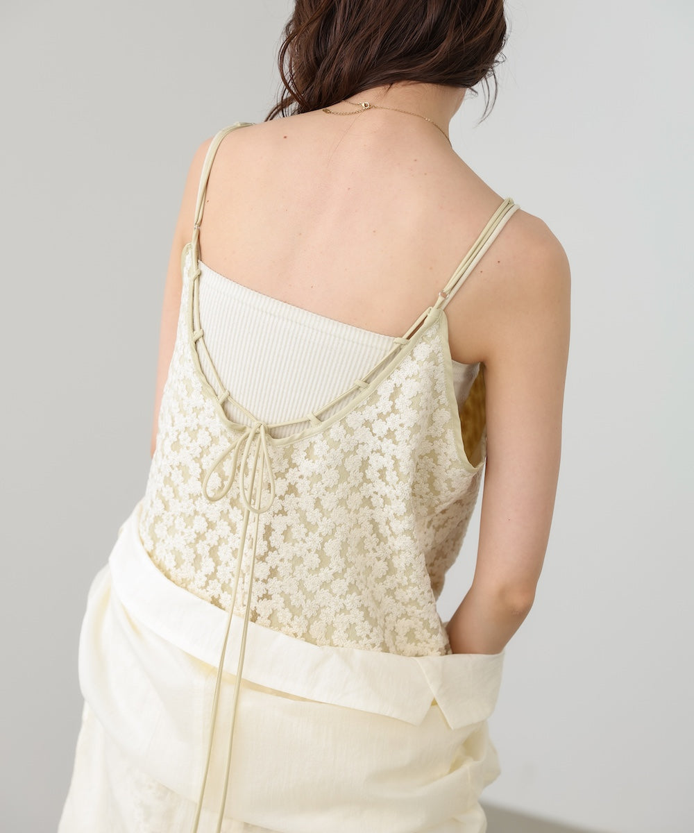 刺繍フラワーキャミワンピース