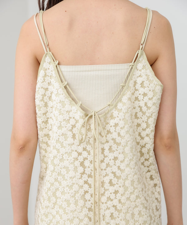 刺繍フラワーキャミワンピース