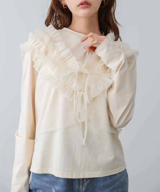 前後2WAYフリルチュールベスト＋ベーシックカットソー