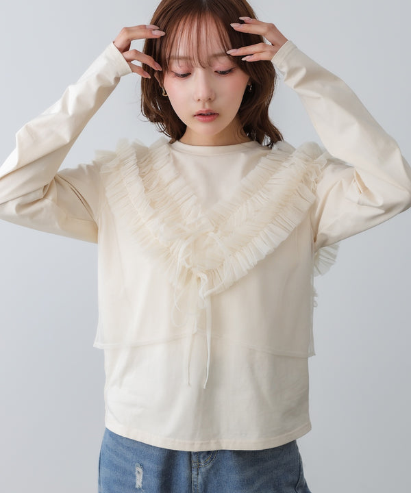 前後2WAYフリルチュールベスト＋ベーシックカットソー