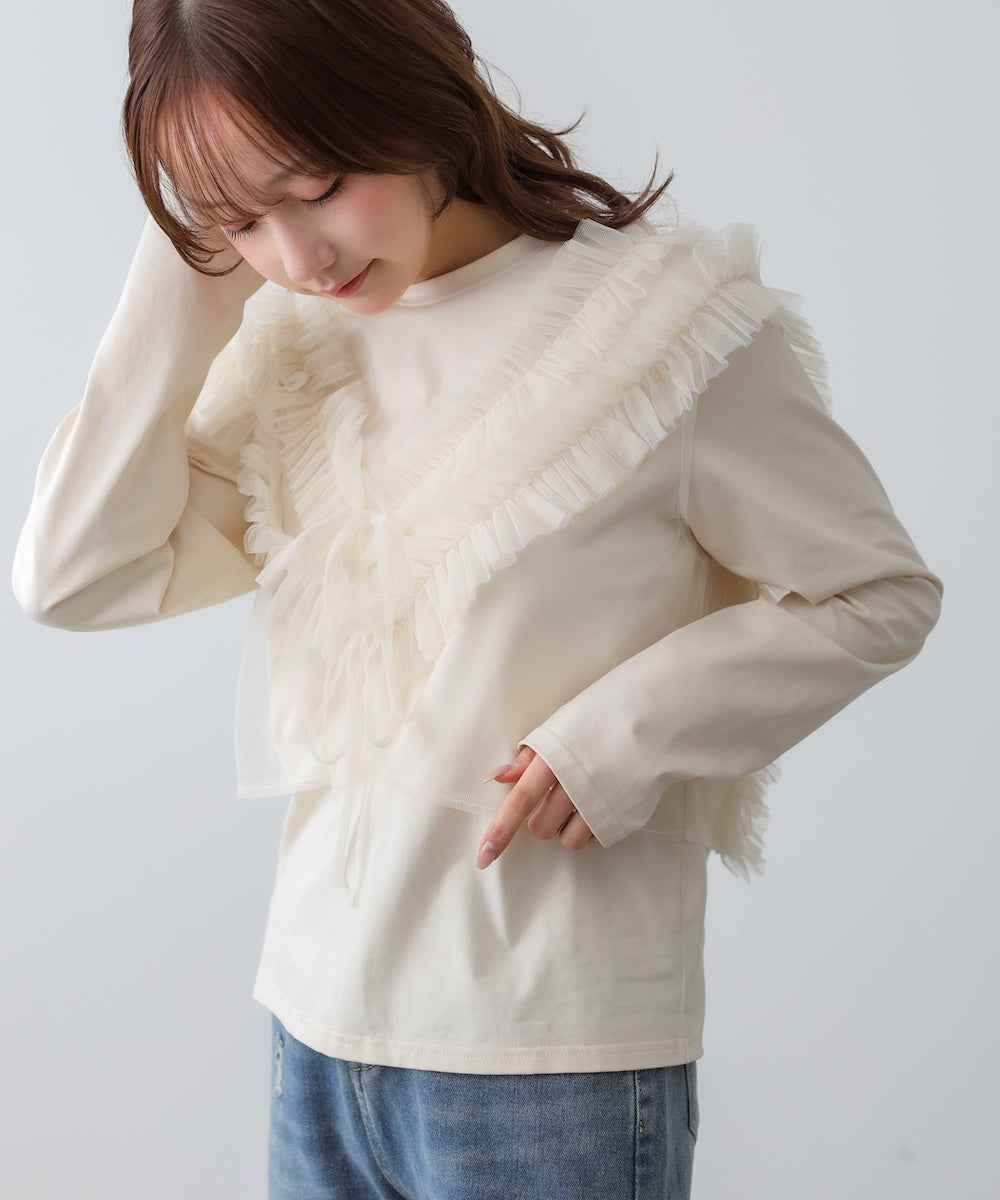 前後2WAYフリルチュールベスト＋ベーシックカットソー