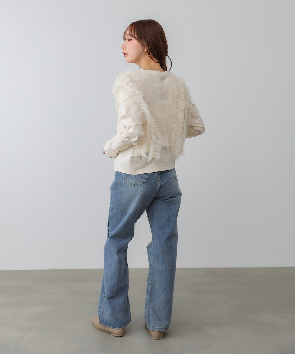 前後2WAYフリルチュールベスト＋ベーシックカットソー