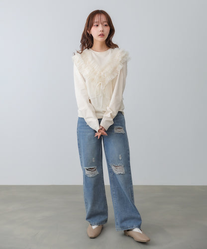 前後2WAYフリルチュールベスト＋ベーシックカットソー