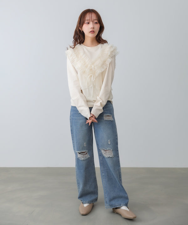 前後2WAYフリルチュールベスト＋ベーシックカットソー