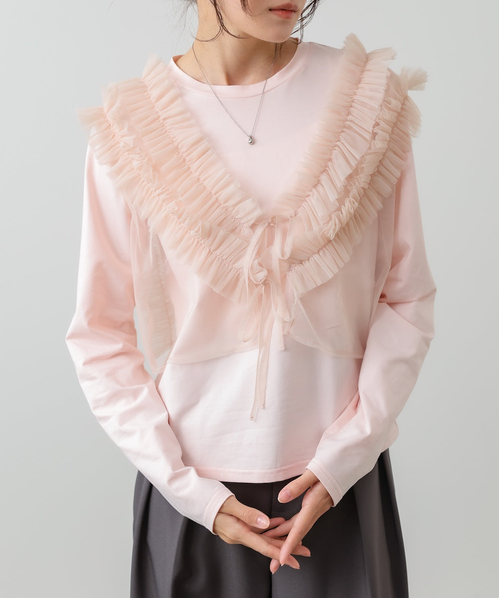 前後2WAYフリルチュールベスト＋ベーシックカットソー