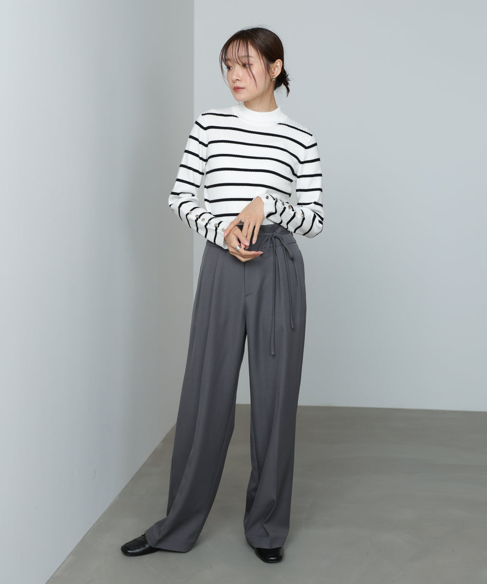 【スリーピース対応】ハイウエストリボン付きストレートパンツ【入卒にもおすすめ】