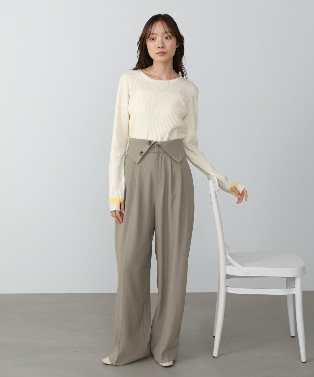 【2026SS】袖配色クルーネックリブニットトップス