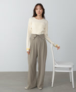 【2026SS】袖配色クルーネックリブニットトップス