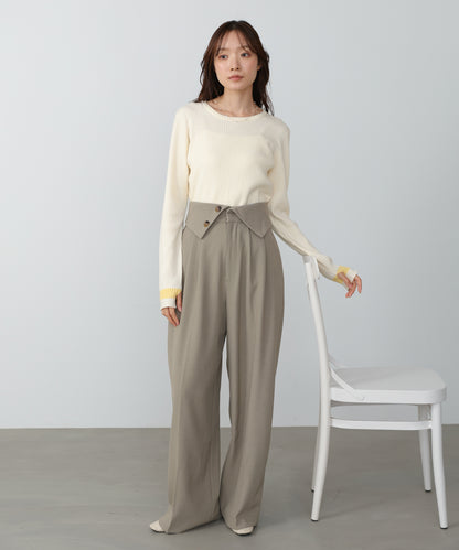 【2026SS】袖配色クルーネックリブニットトップス