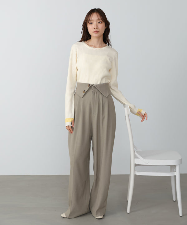 【2026SS】袖配色クルーネックリブニットトップス