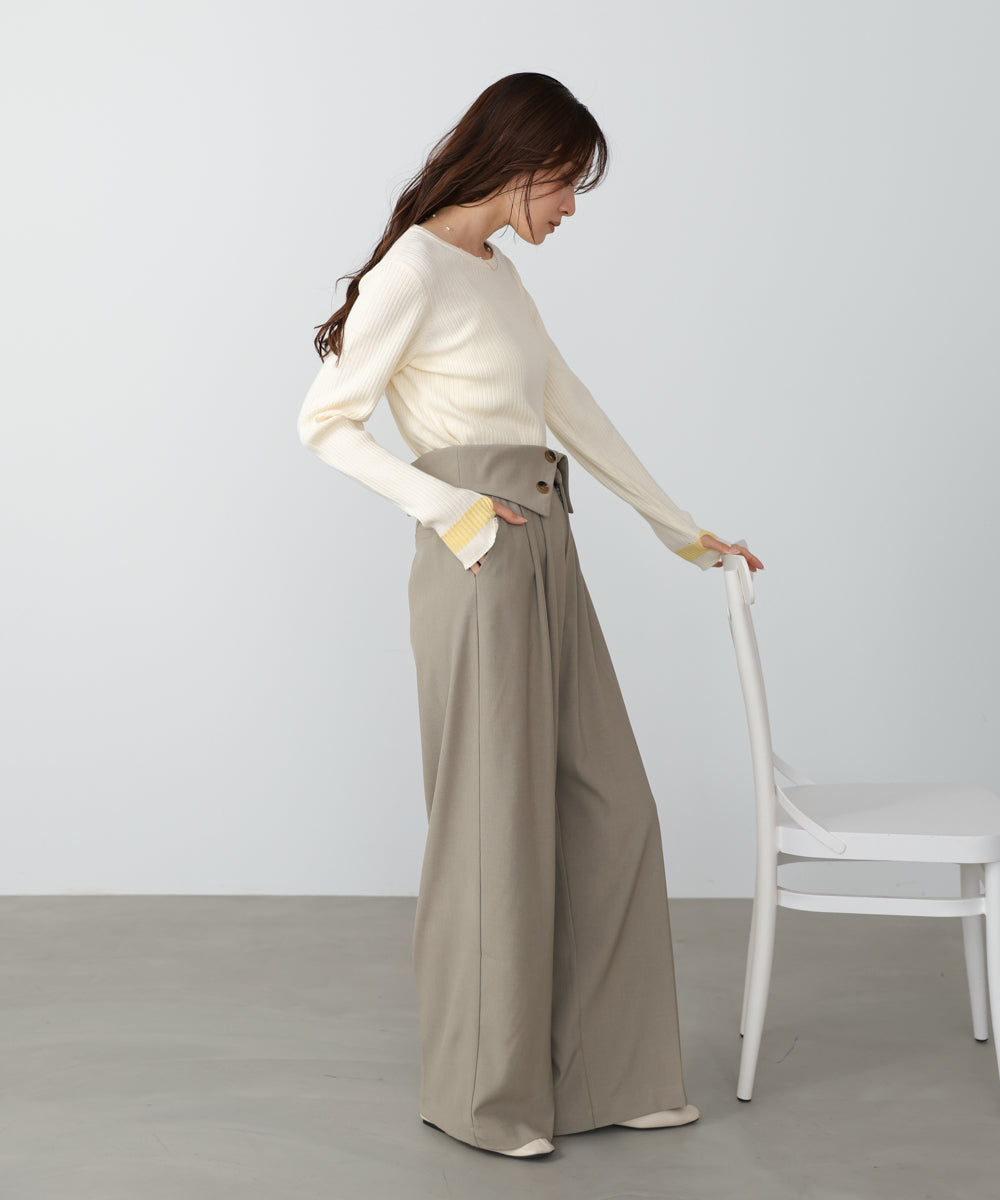 【2026SS】袖配色クルーネックリブニットトップス