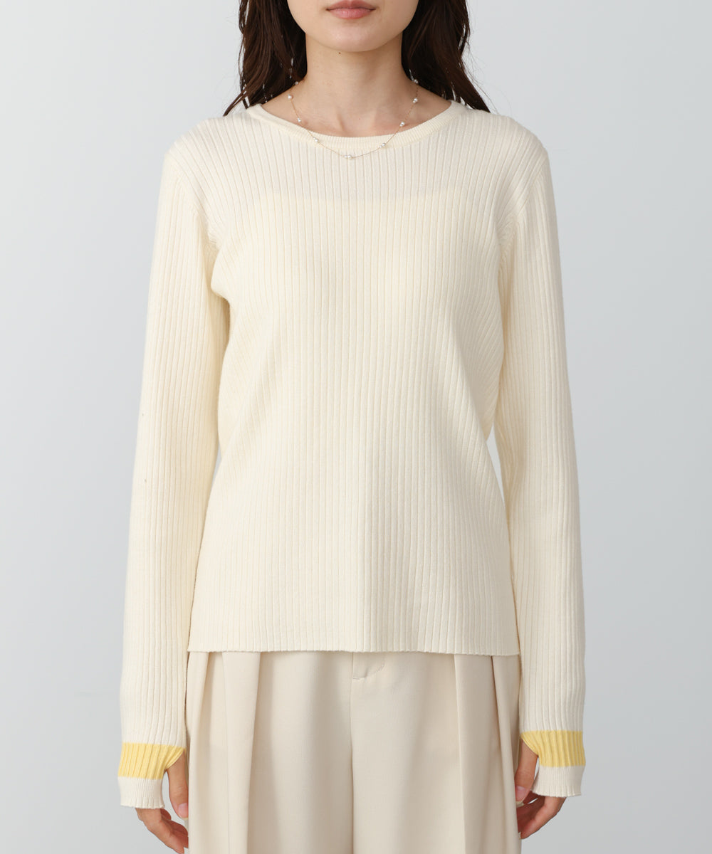【2026SS】袖配色クルーネックリブニットトップス