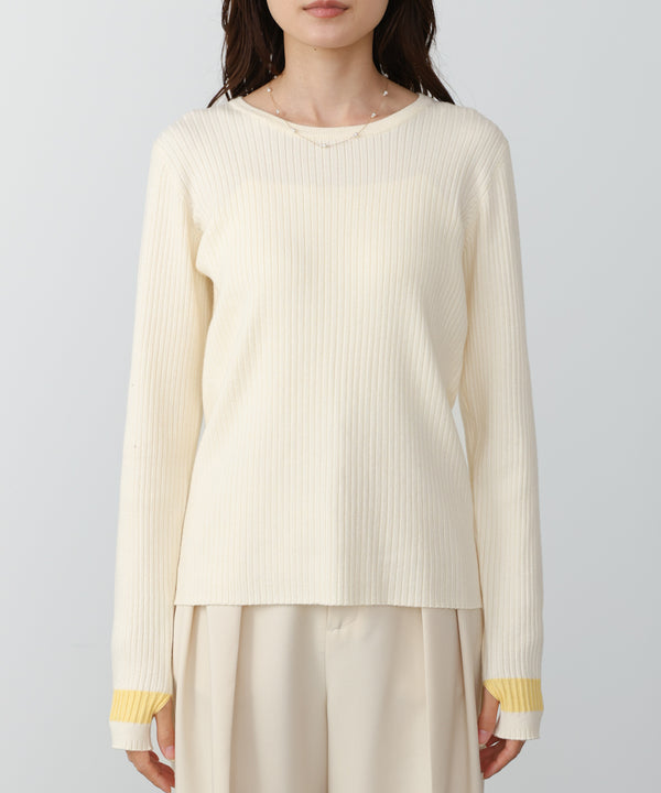 【2026SS】袖配色クルーネックリブニットトップス