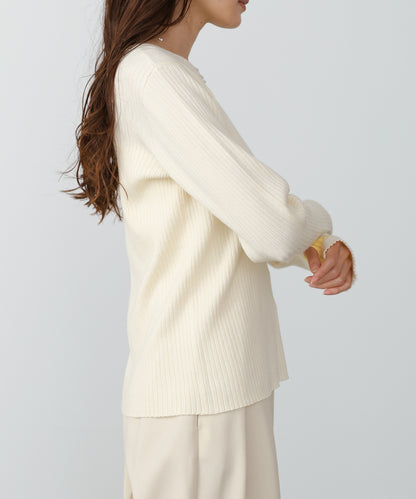 【2026SS】袖配色クルーネックリブニットトップス