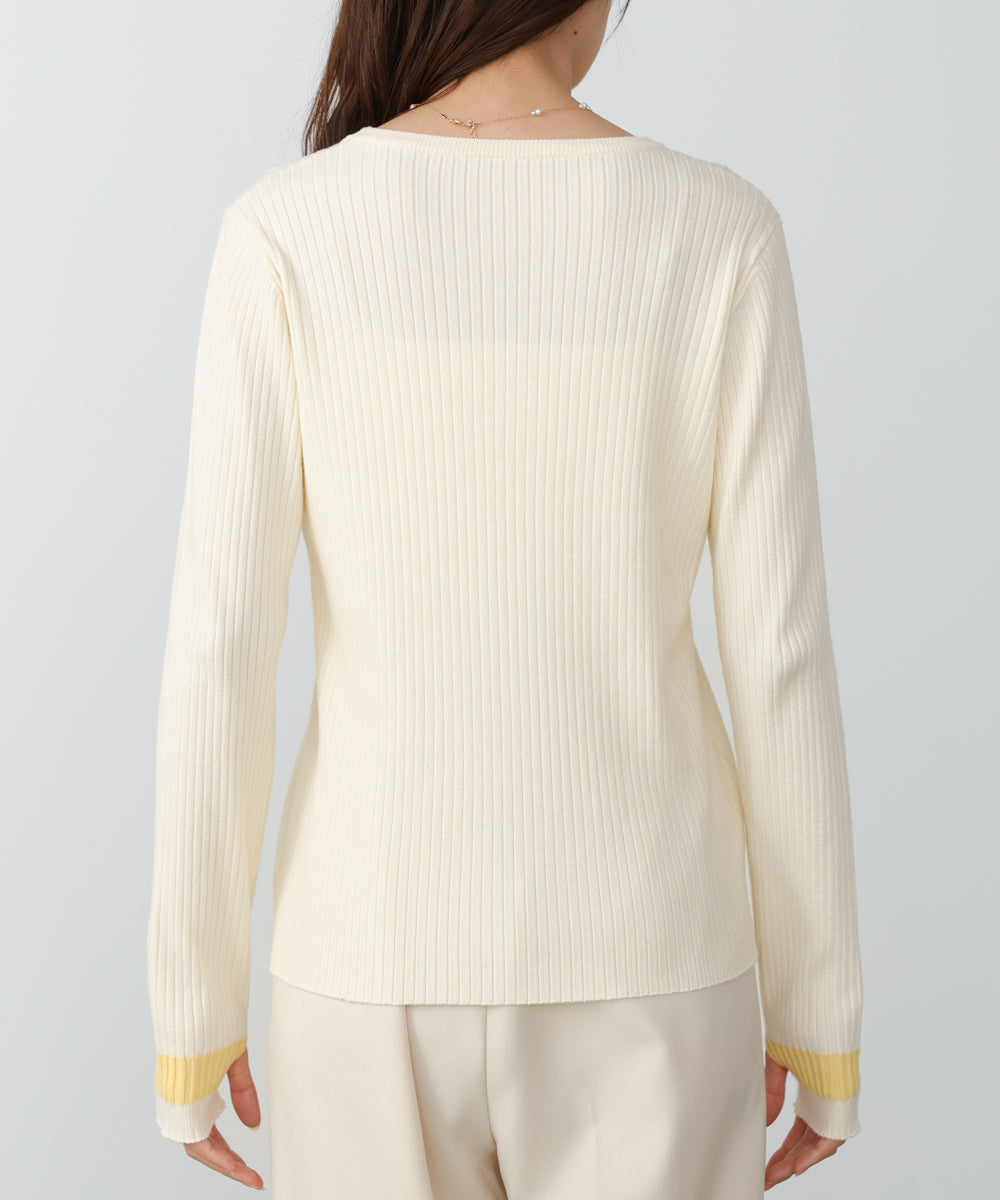 【2026SS】袖配色クルーネックリブニットトップス