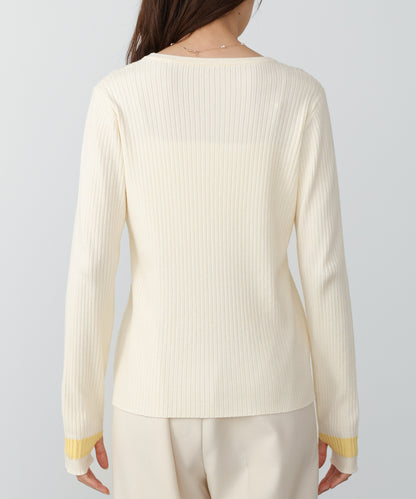 【2026SS】袖配色クルーネックリブニットトップス