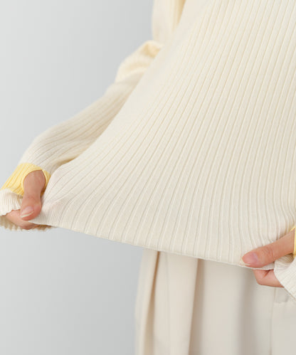 【2026SS】袖配色クルーネックリブニットトップス