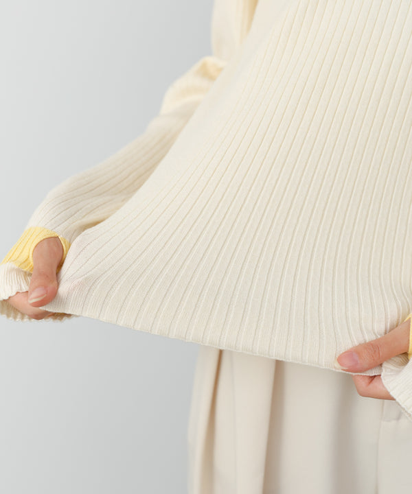 【2026SS】袖配色クルーネックリブニットトップス