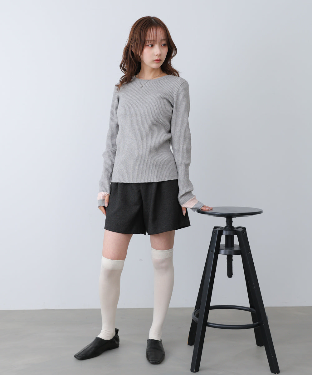 【2026SS】袖配色クルーネックリブニットトップス