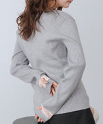 【2026SS】袖配色クルーネックリブニットトップス