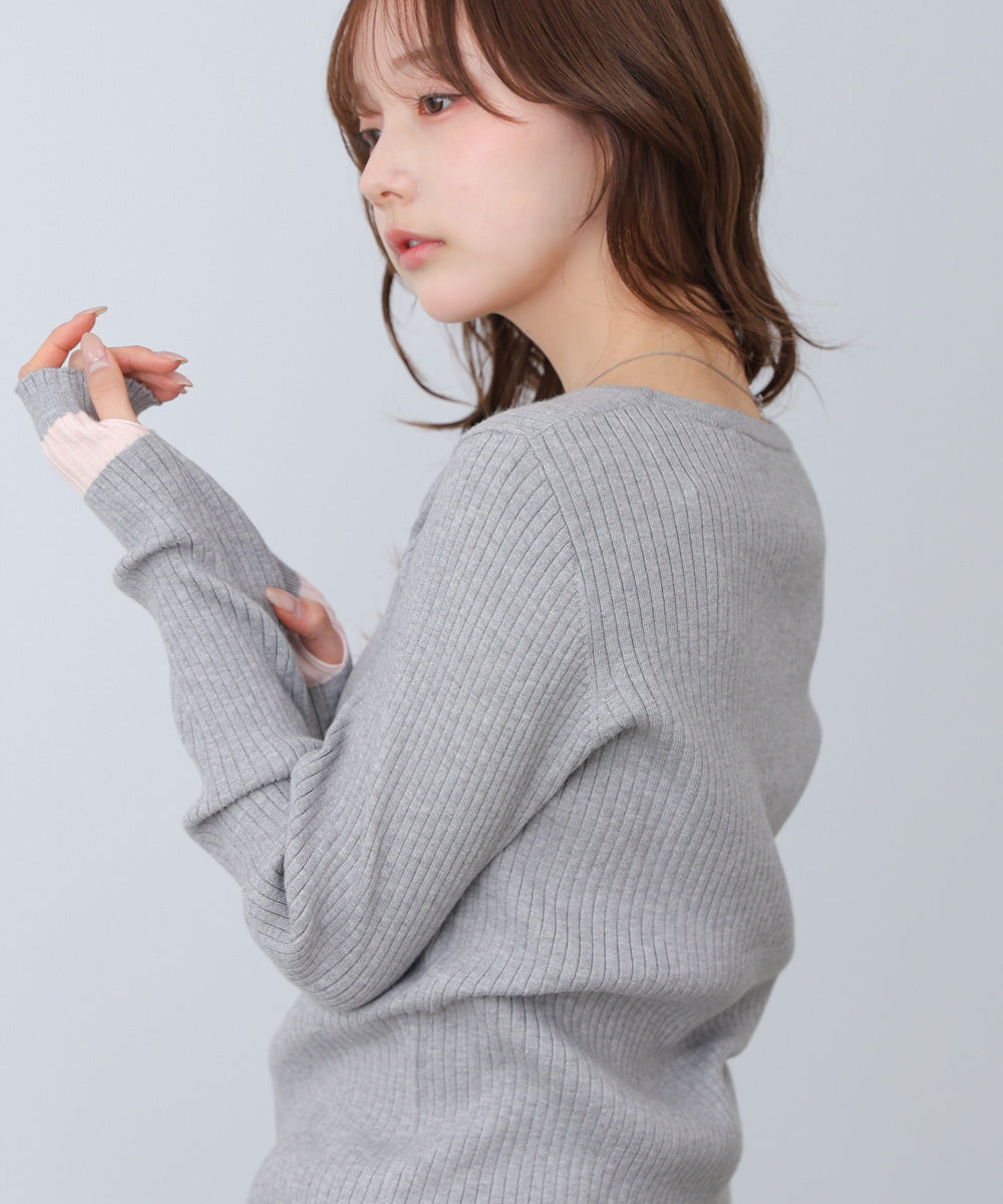 【2026SS】袖配色クルーネックリブニットトップス