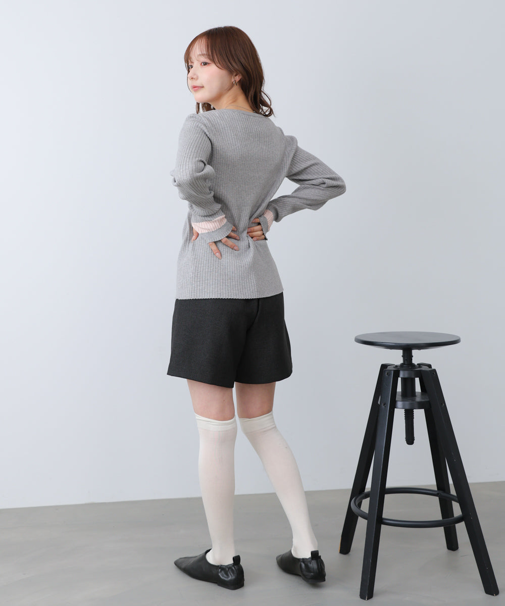 【2026SS】袖配色クルーネックリブニットトップス