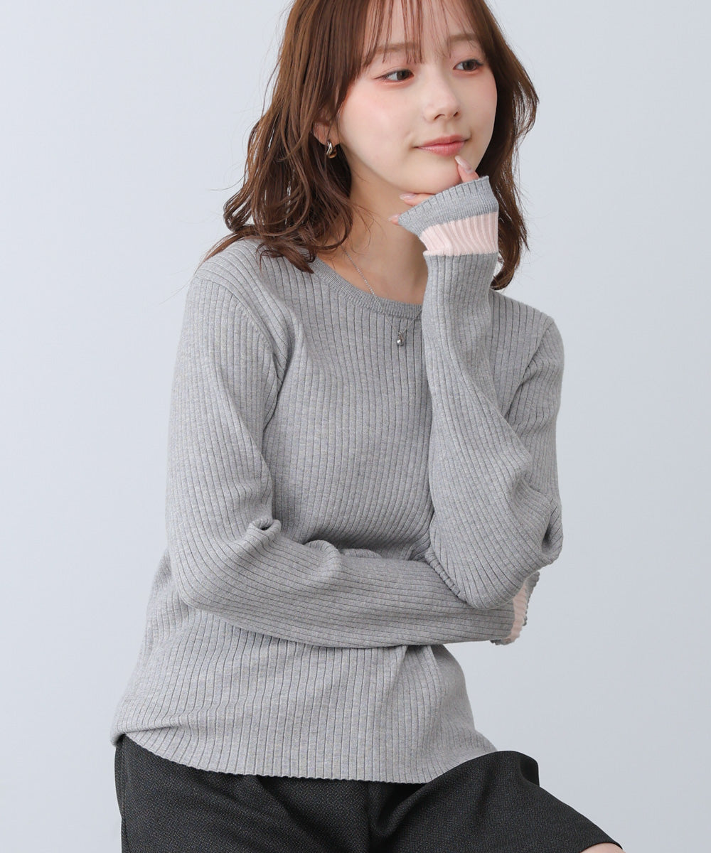 【2026SS】袖配色クルーネックリブニットトップス