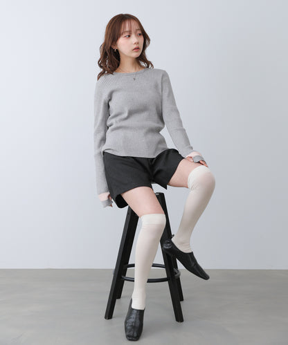 【2026SS】袖配色クルーネックリブニットトップス