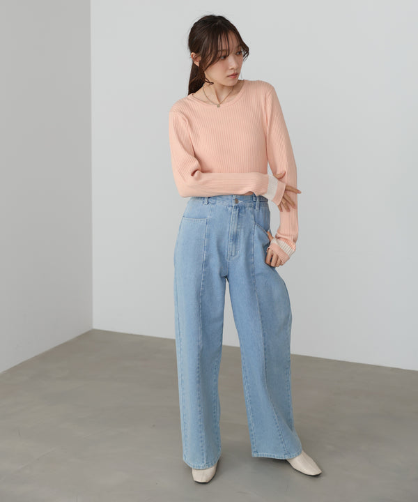 【2026SS】袖配色クルーネックリブニットトップス