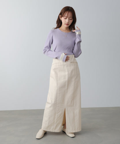 【2026SS】袖配色クルーネックリブニットトップス