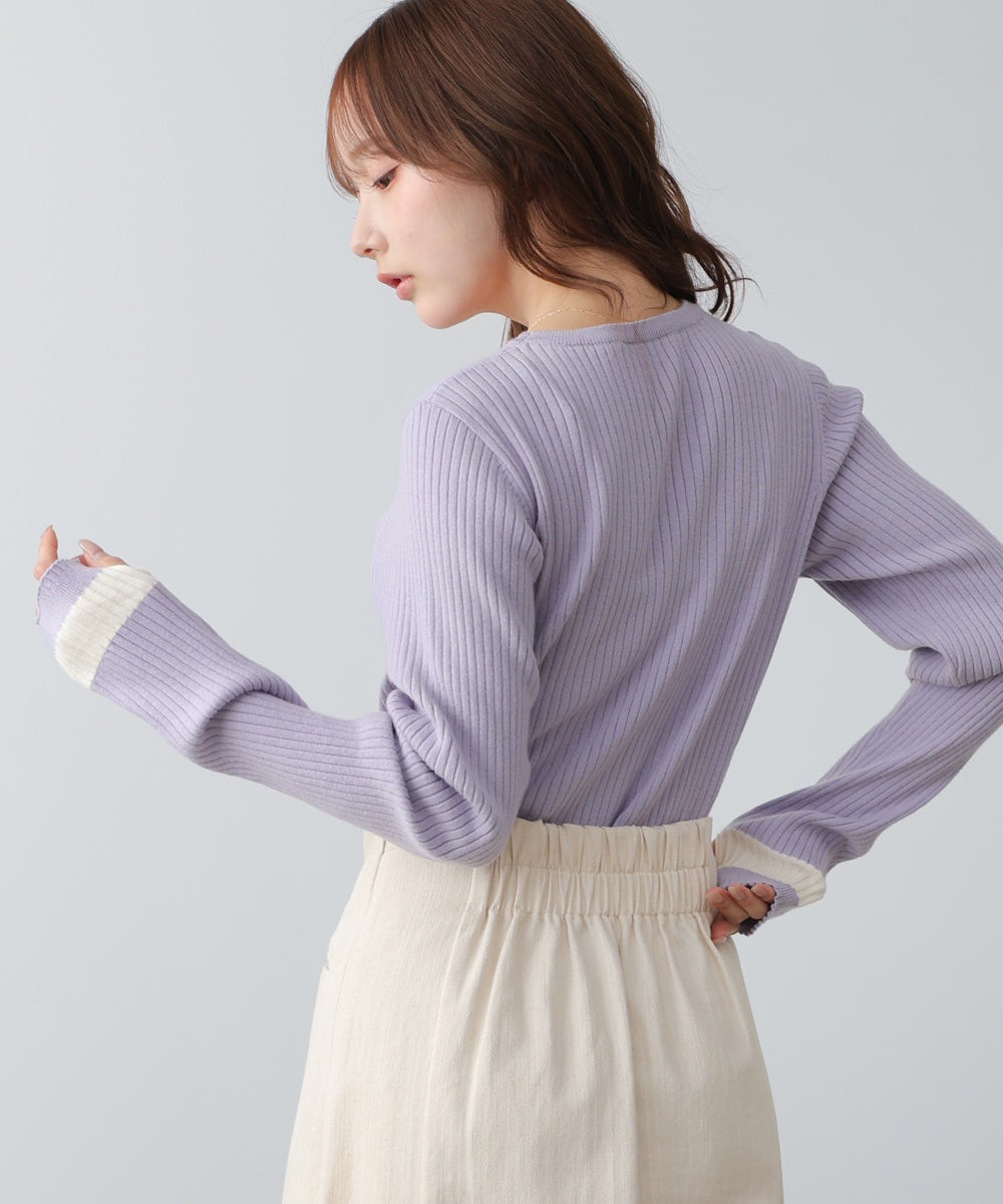 【2026SS】袖配色クルーネックリブニットトップス