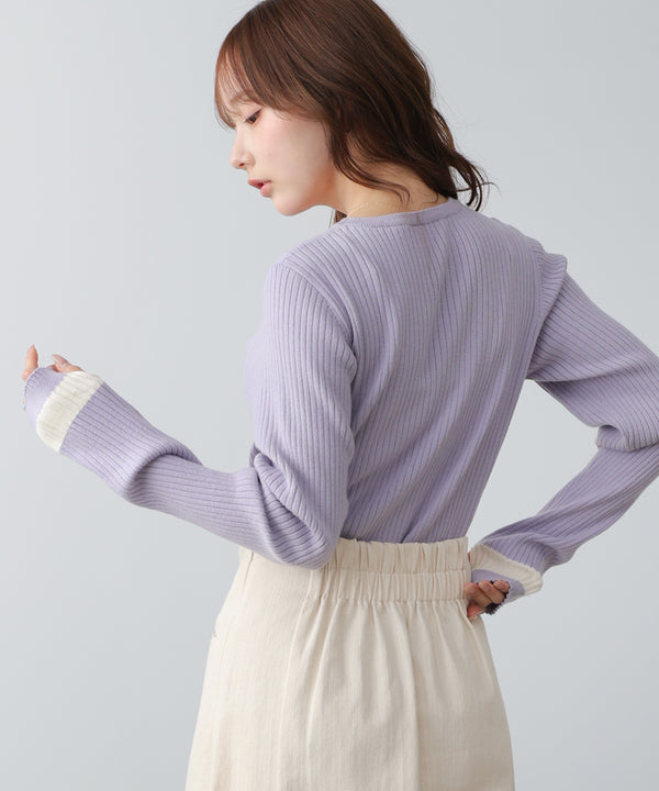 【2026SS】袖配色クルーネックリブニットトップス