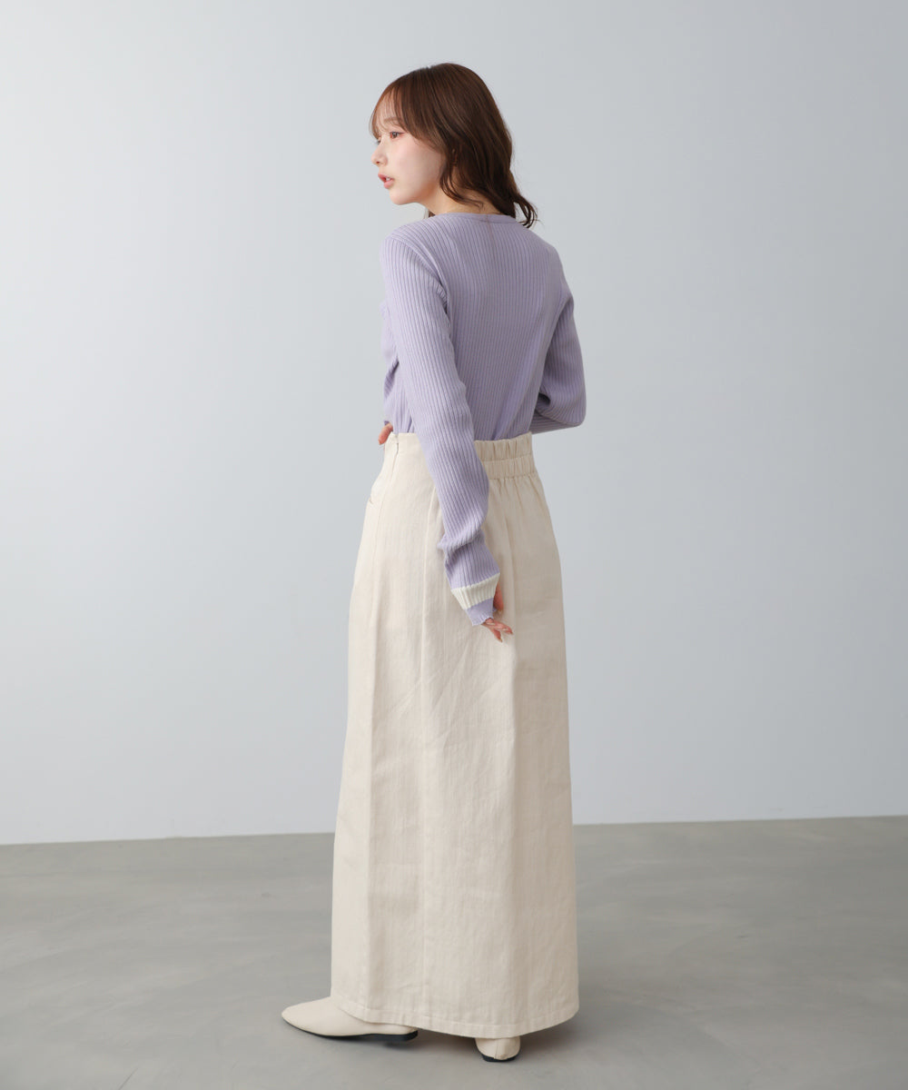 【2026SS】袖配色クルーネックリブニットトップス