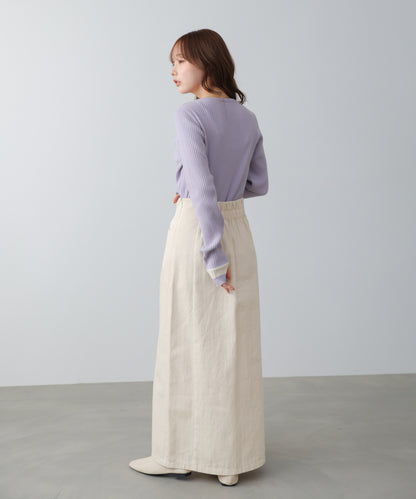【2026SS】袖配色クルーネックリブニットトップス