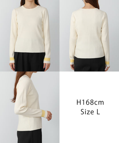 【2026SS】袖配色クルーネックリブニットトップス